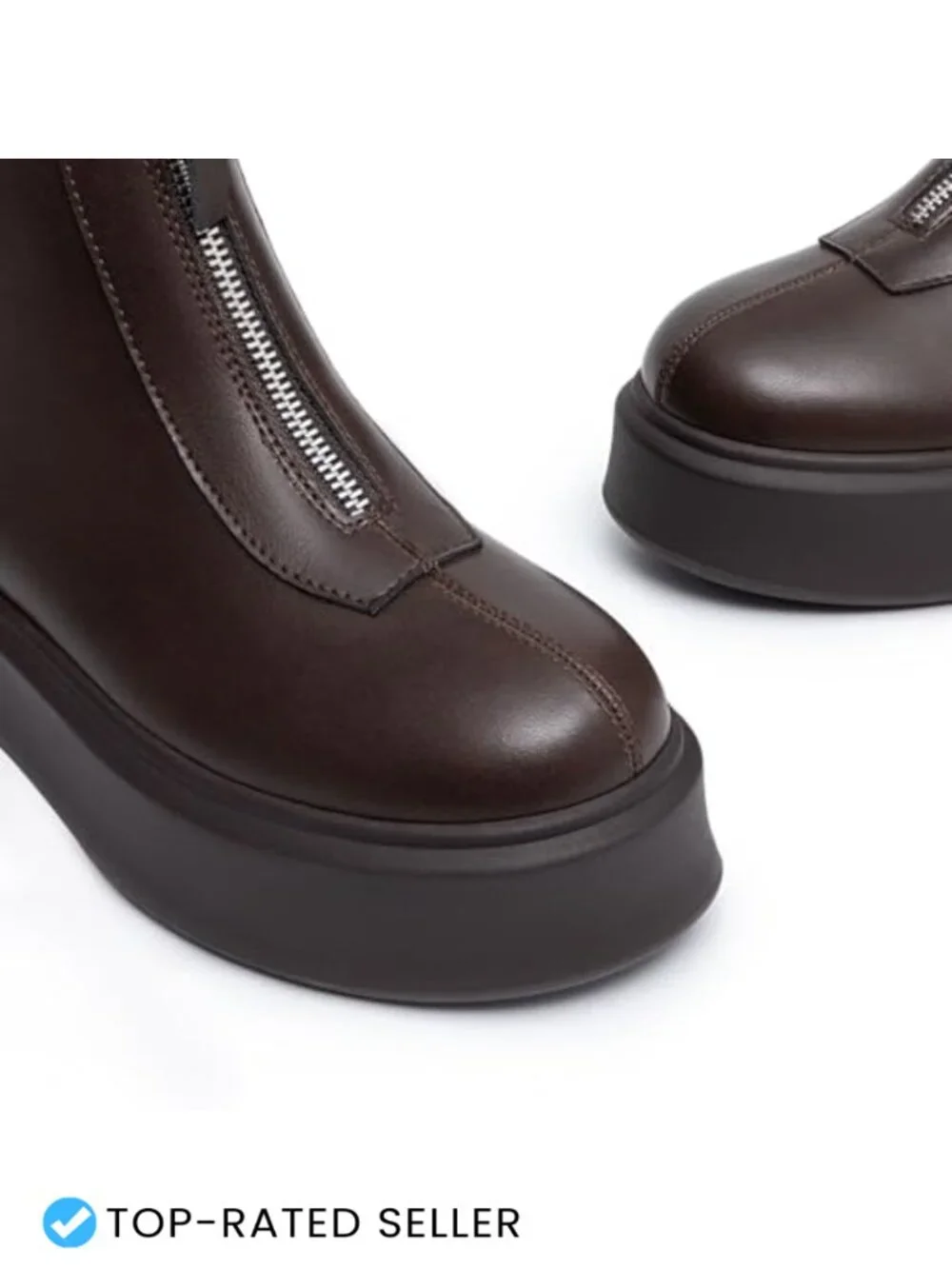 Faux Leather Chunky Platform Ankle Boots Front Zipper Round Toe Booties